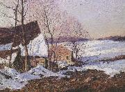 George M Bruestle Barns in Winter oil on canvas